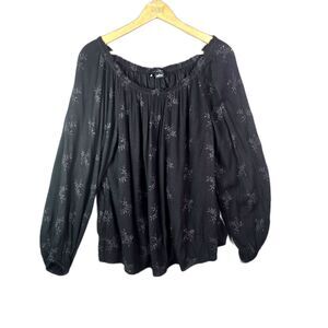 Sanctuary Off Shoulder Peasant Blouse Black XL Balloon Sleeve Rayon